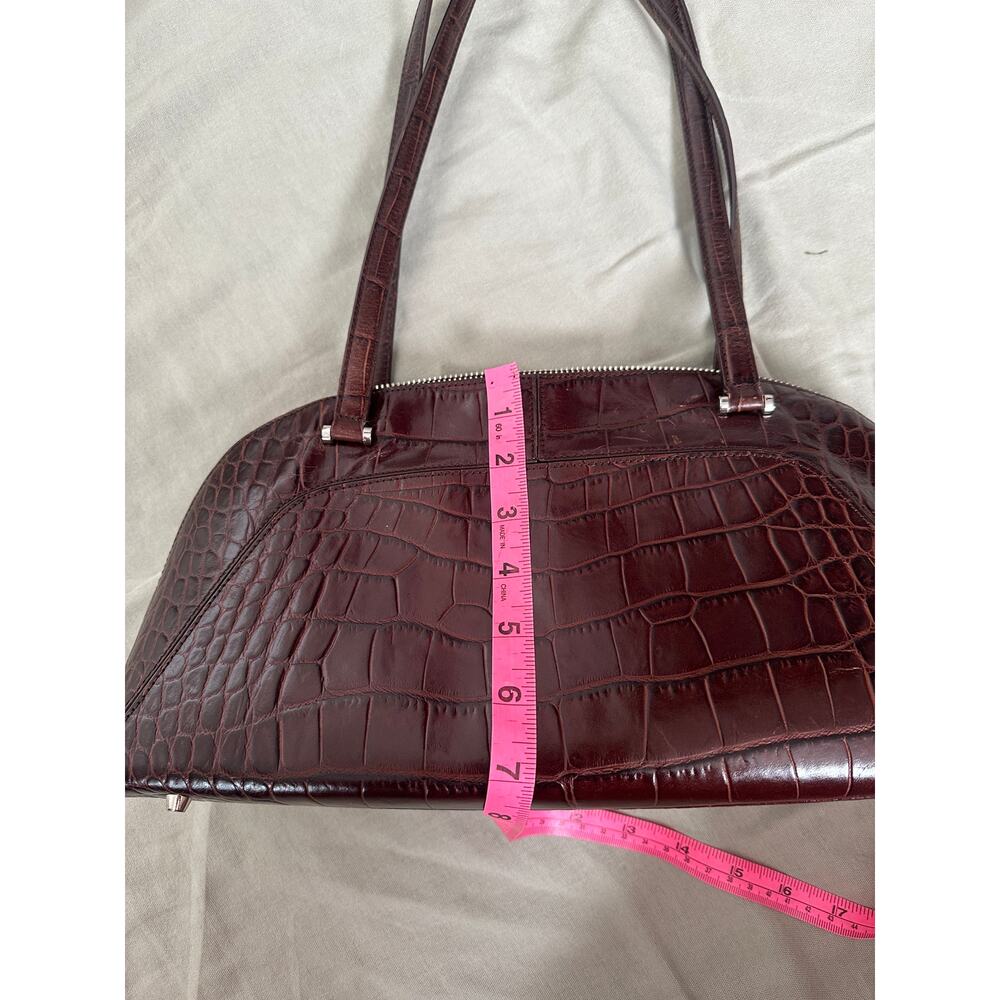 Monsac Brown Genuine Leather Croc Embossed Large Shoulder Bag Purse Zip Closure - Picture 12 of 12